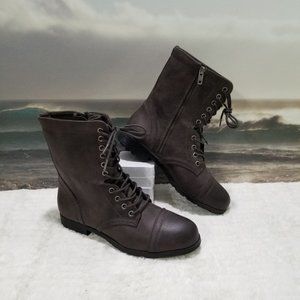 Nwt $98 Express Vintage Brown Combat Boots Bootie Shoes Lace Up Military Moto 10